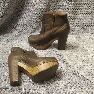 Leather high heel booties